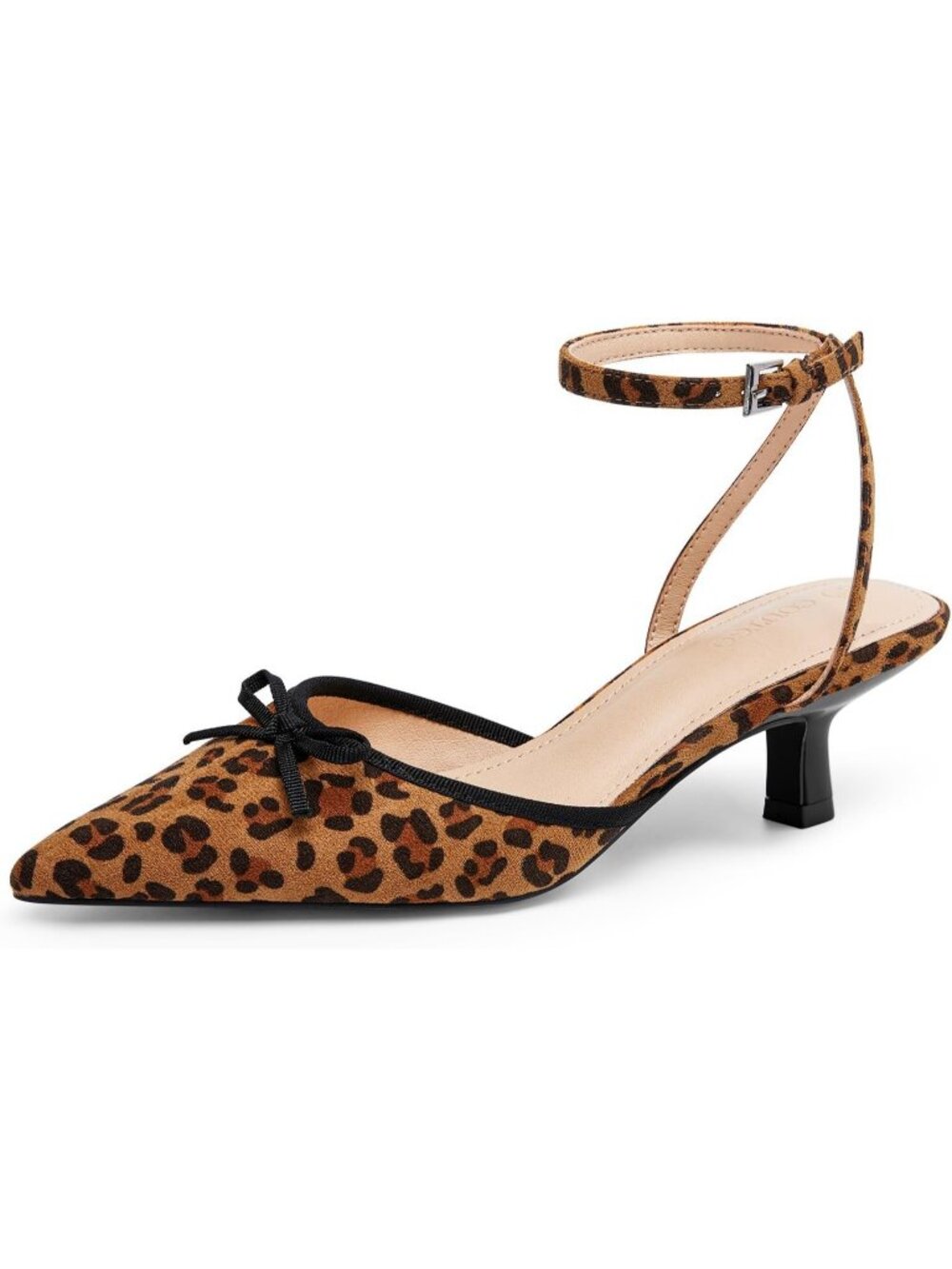 Women's Leapord Pump Pointed Toe Imported Comfortable Satin Kitten Low Heel